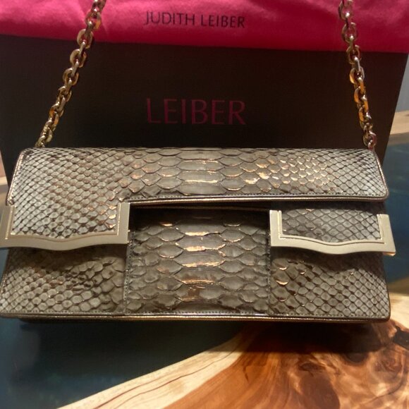 Judith Leiber Limited Edition Authentic Python Rare Double Flap Python Handbag - Picture 2 of 13